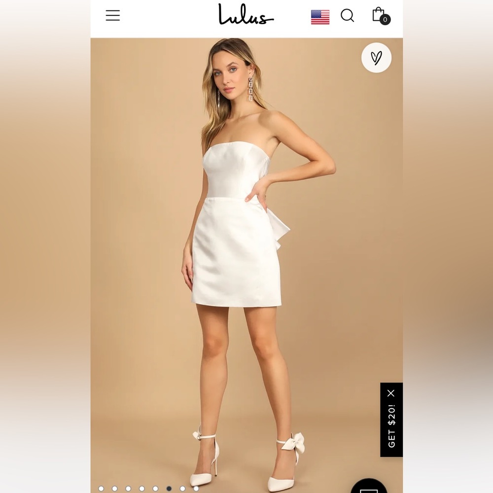 White Satin- Strapless Mini dress with detachable bow